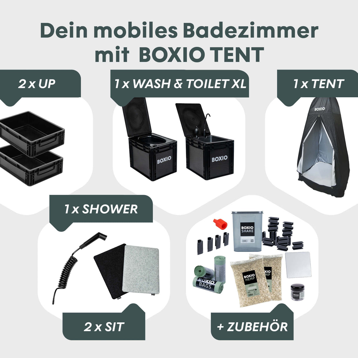 BOXIO SANITARY PLUS XL | Mobiles Badezimmer mit TENT