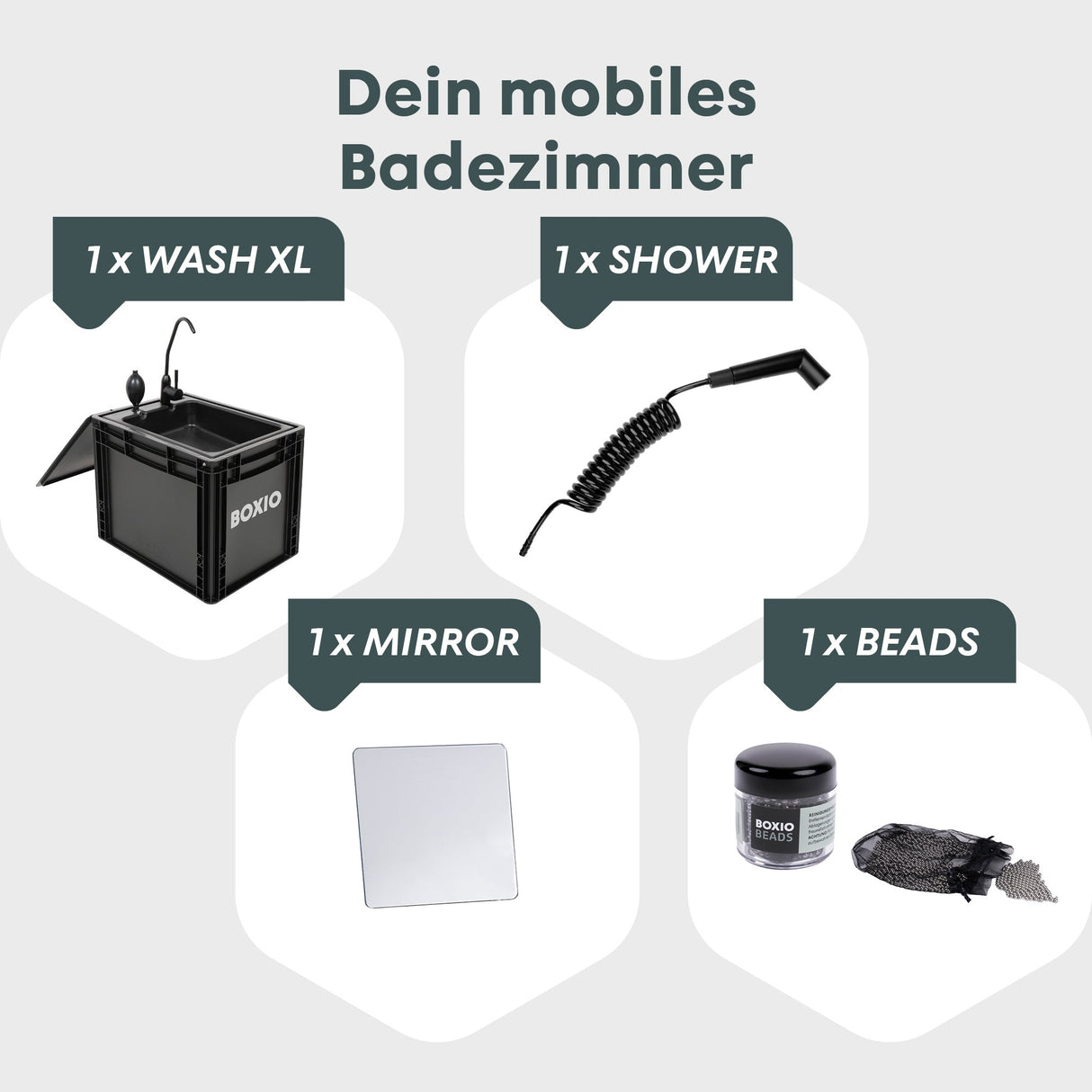 BOXIO WASH XL PLUS I Mobiles XL-Camping Waschbecken mit Duschbrause