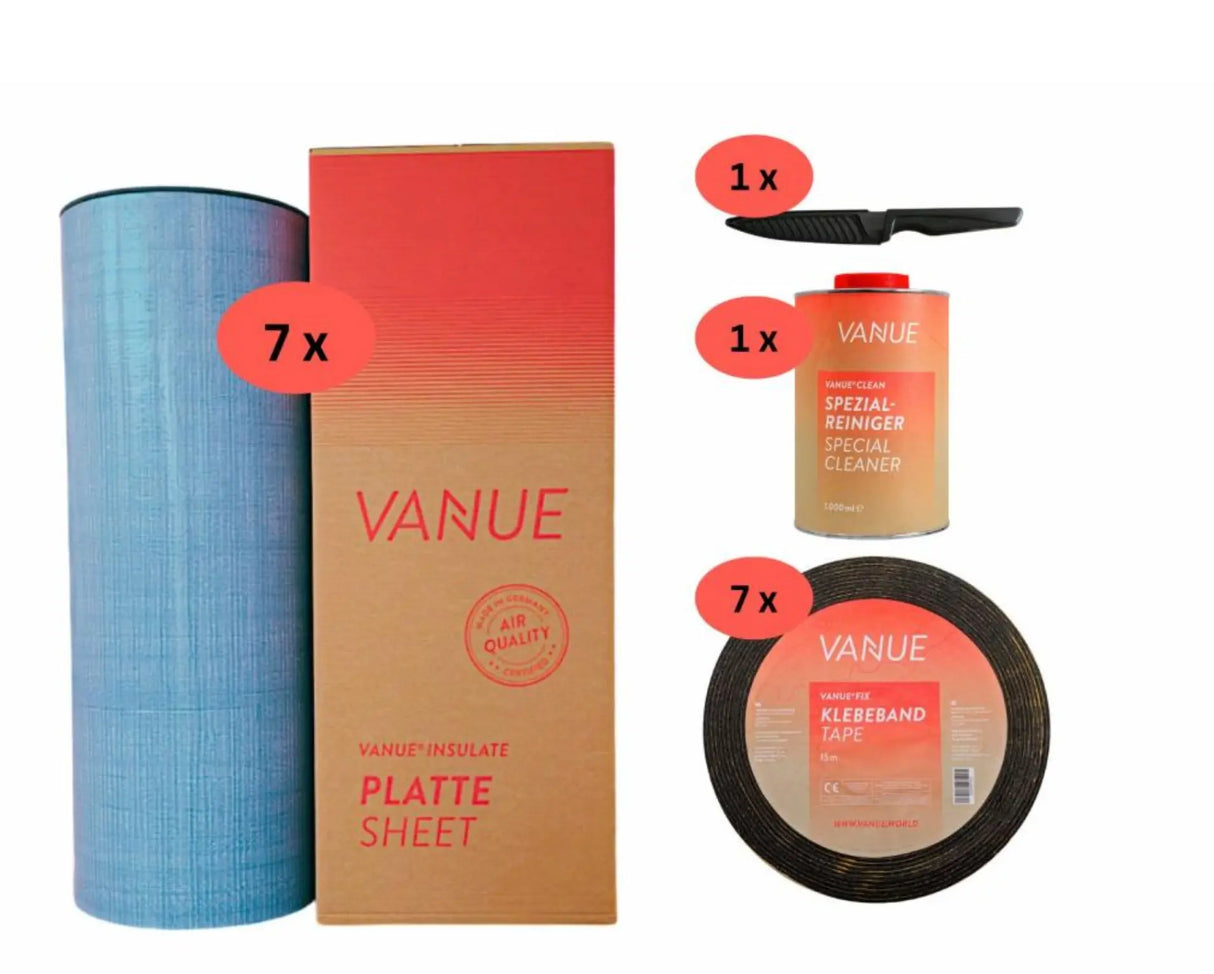 VANUE DIY SET verschiedene Größen - selbstklebende Dämmung 19mm + Dämmklebeband VANUE