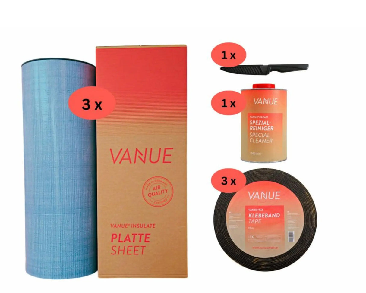 VANUE DIY SET verschiedene Größen - selbstklebende Dämmung 19mm + Dämmklebeband VANUE