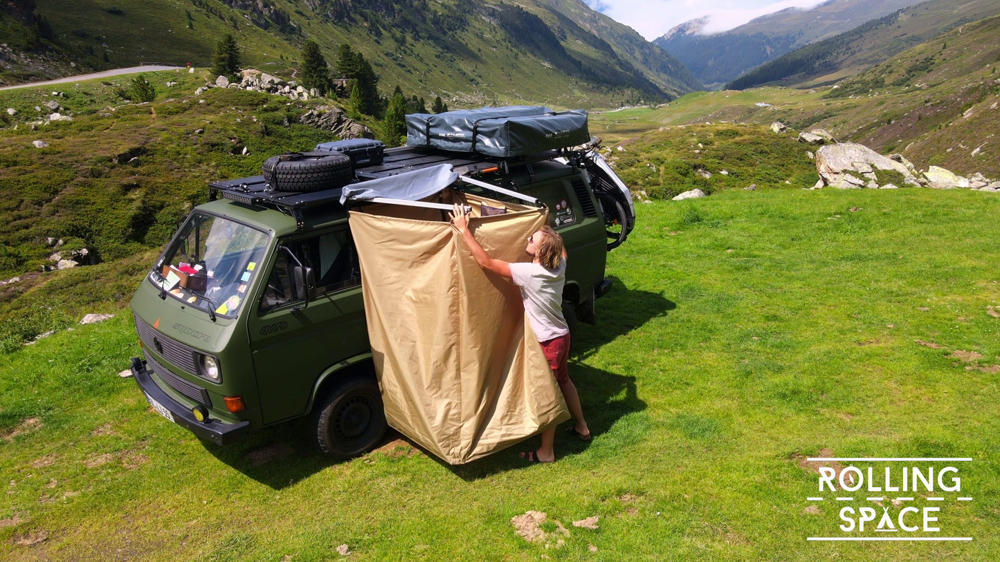 Duschzelt Umkleide mit Regenhaube Vickywood Schwarz Rolling-Space