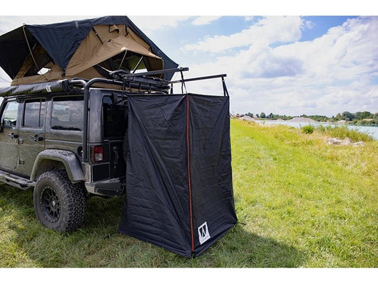 Duschzelt Umkleide mit Regenhaube Vickywood Schwarz Rolling-Space