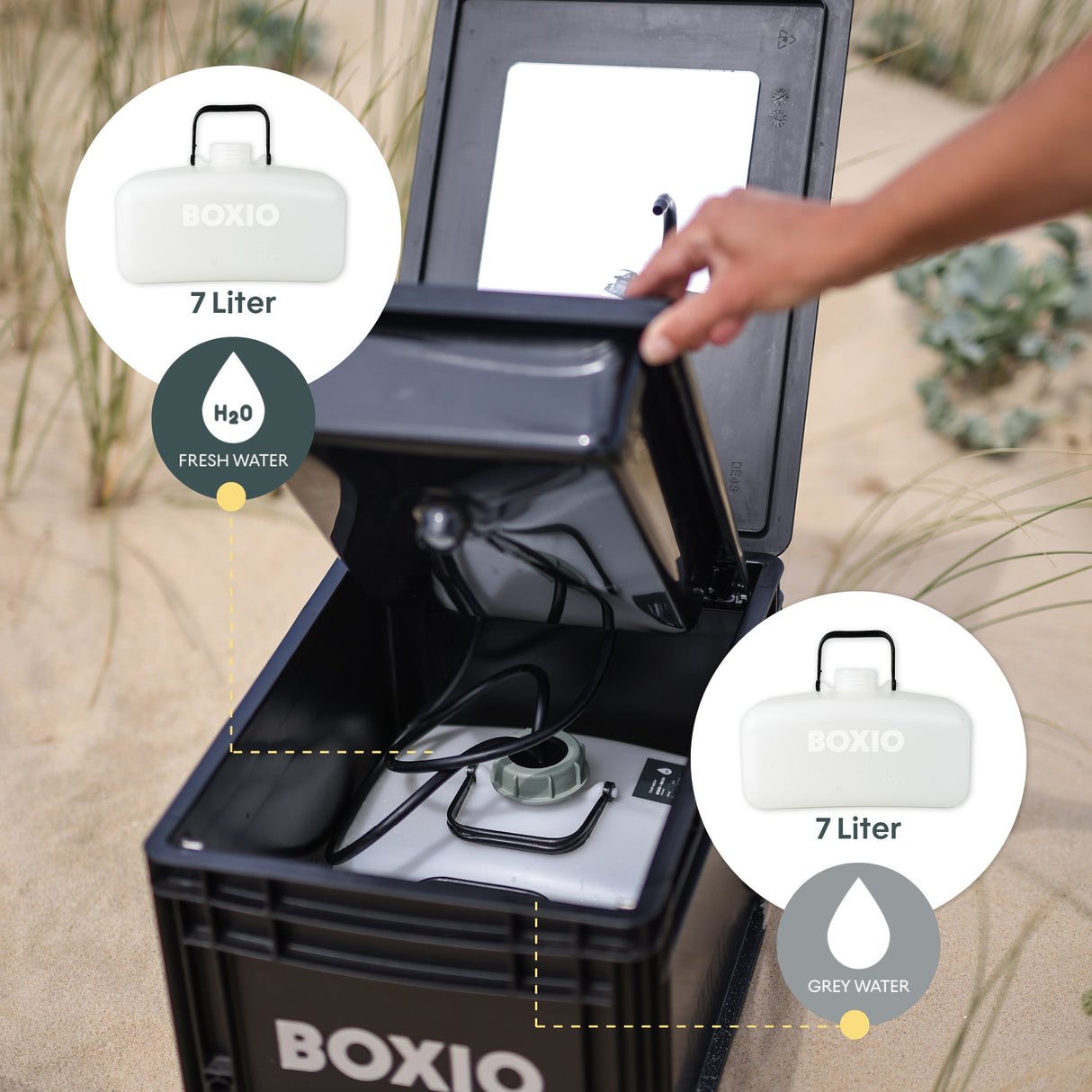 BOXIO WASH XL PLUS I Mobiles XL-Camping Waschbecken mit Duschbrause