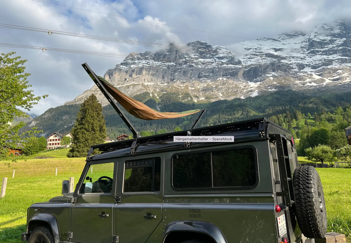 Hängemattenhalter für Dachträger - passt für Rolling Space, Rhino Rack, Frontrunner, SpaceMock, Nuten profil N8, Nutenschiene und andere Rolling Space