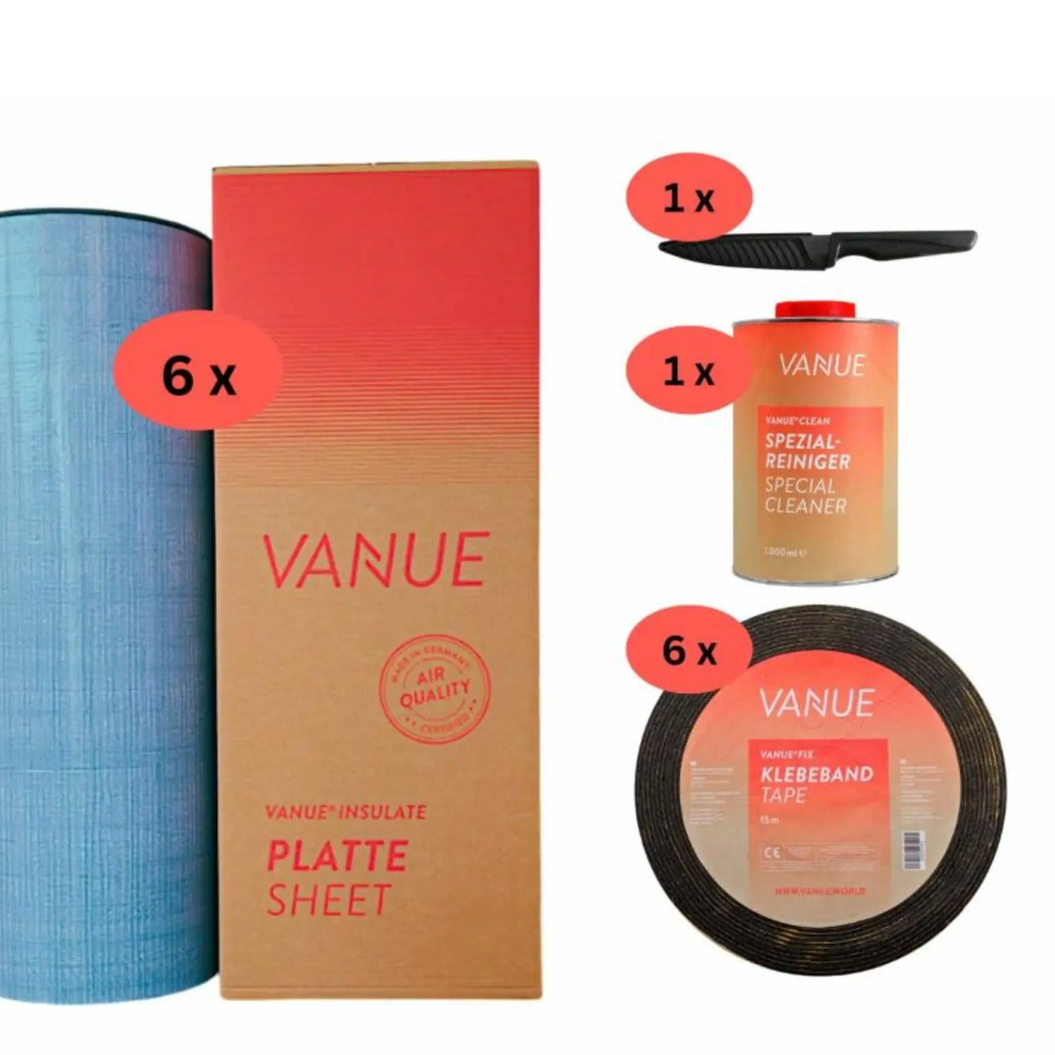 VANUE DIY SET verschiedene Größen - selbstklebende Dämmung 19mm + Dämmklebeband VANUE