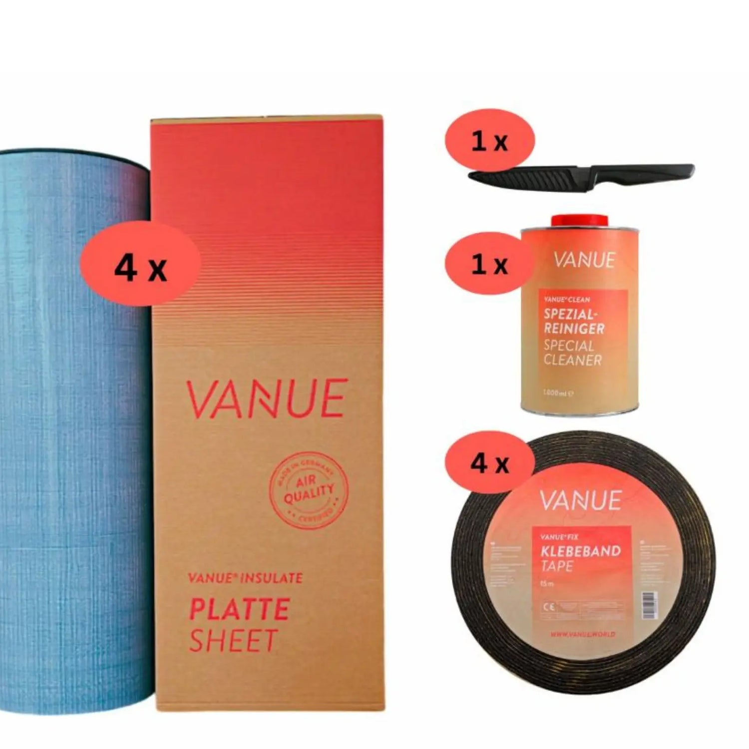 VANUE DIY SET verschiedene Größen - selbstklebende Dämmung 19mm + Dämmklebeband VANUE