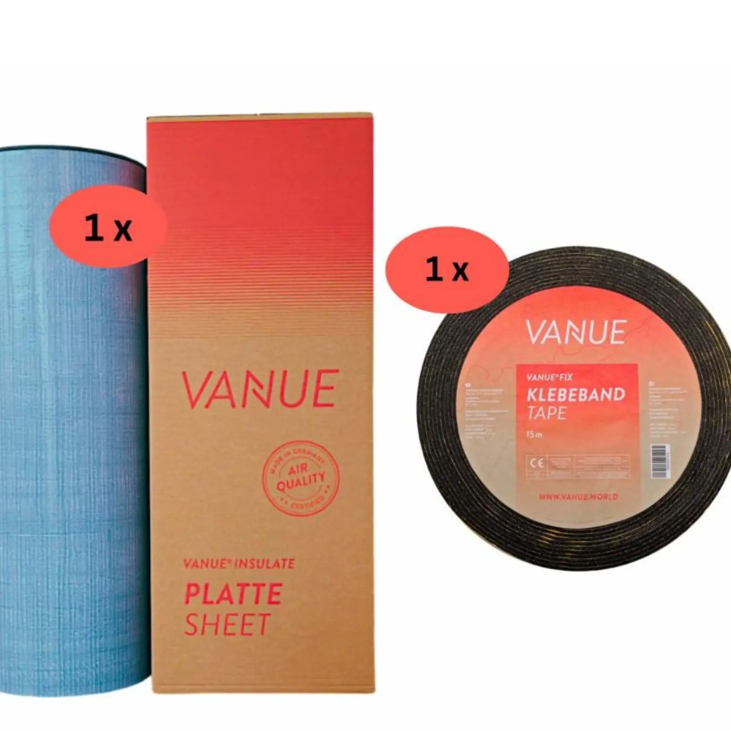 VANUE DIY SET verschiedene Größen - selbstklebende Dämmung 19mm + Dämmklebeband VANUE