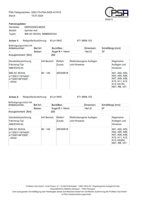 Twin Project Monotube Offroad Felgen AT 8,5X18 schwarz SPRINTER Twin Monotube Projekt