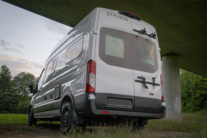 PUSHrack V2 Fahrradträger/Halter Airlineschienen Kastenwagen 2,25 Crafter, MAN TGE, Sprinter, Fiat Ducato, Boxer, Jumper Movano Heckträger vertikal